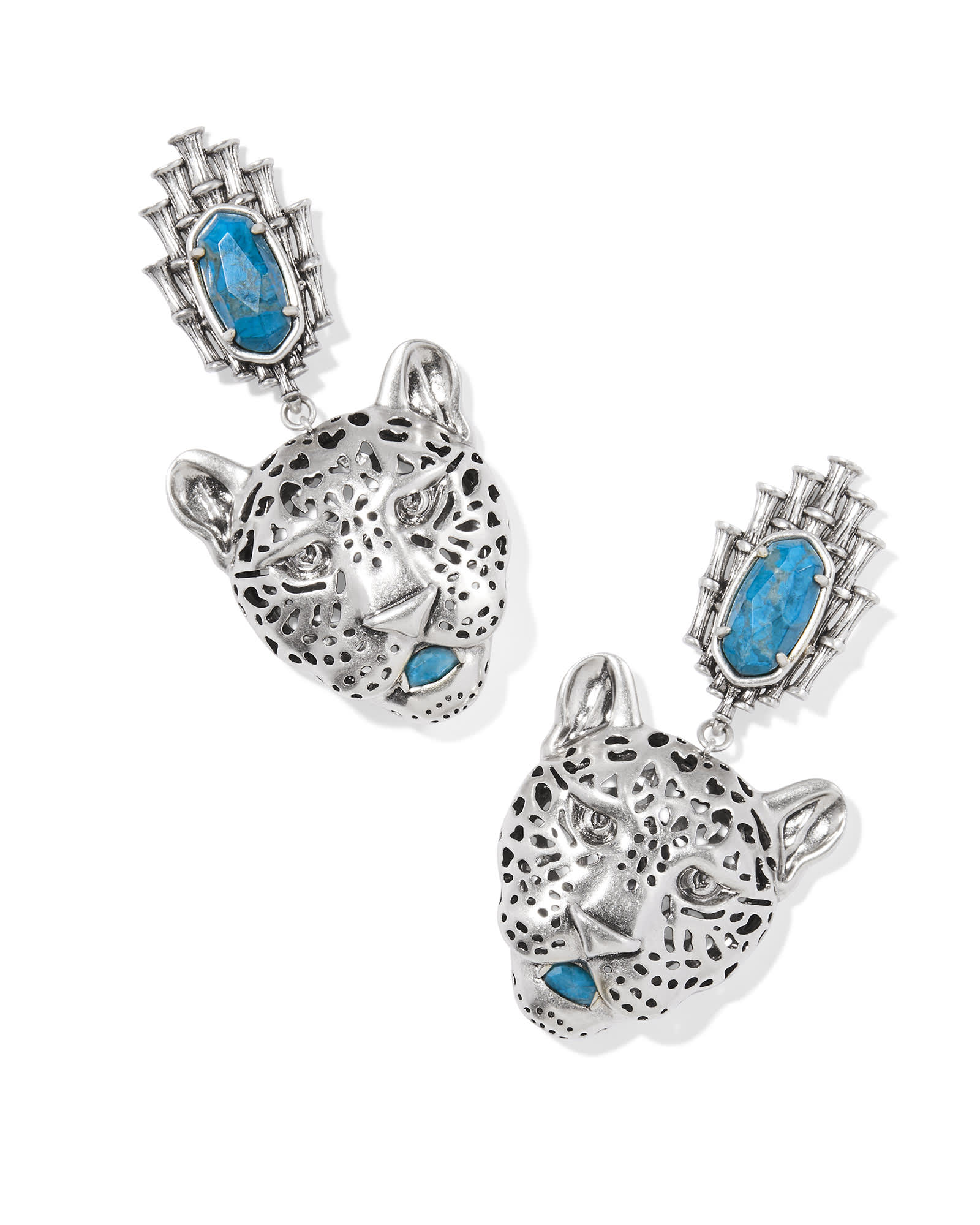 Kendra Scott Maura Vintage Silver Jaguar Statement Earrings in Variegated Indigo | Magnesite